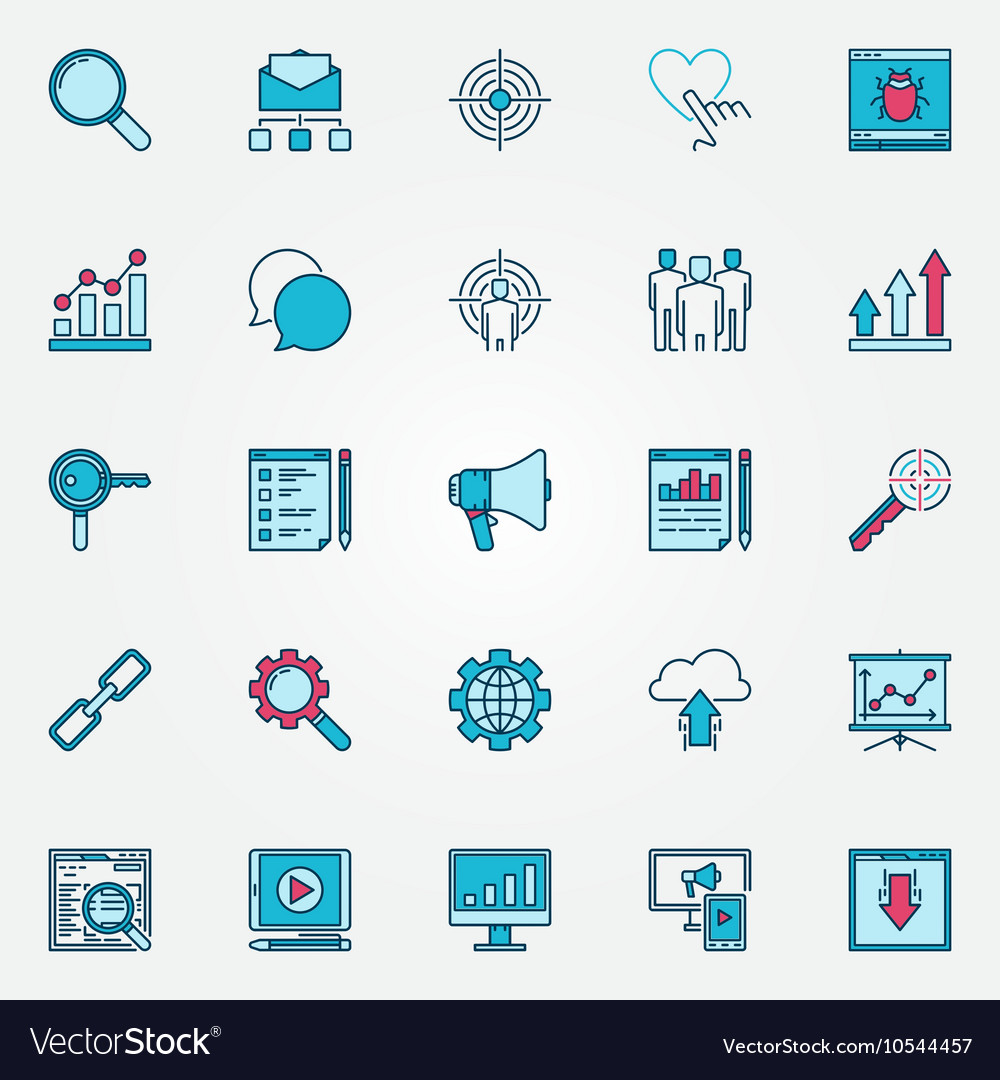 Colorful internet marketing icons Royalty Free Vector Image