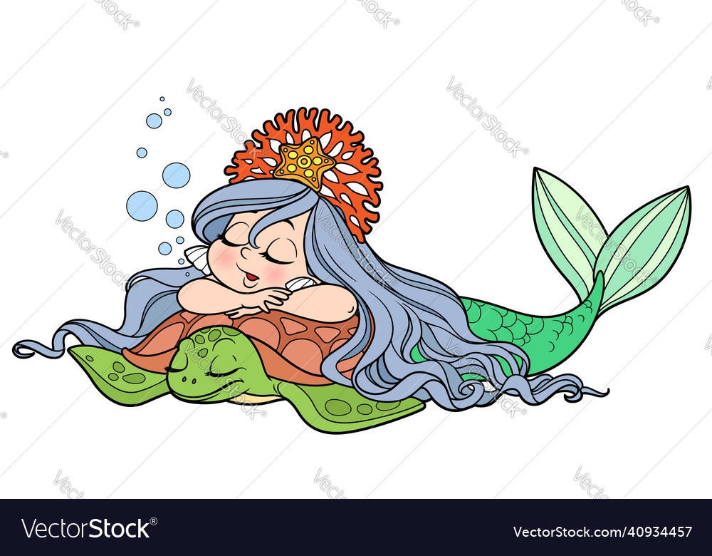 Cute little mermaid girl in coral tiara sleeping Vector Image