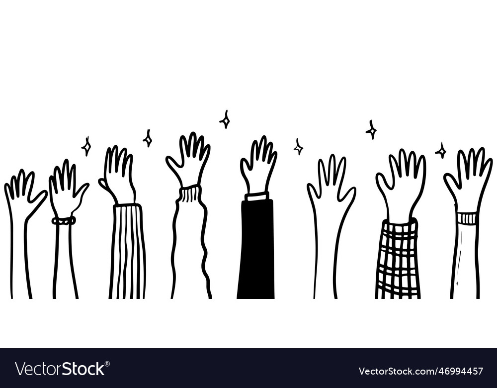 Doodle sketch style of concept of raised up hands Vector Image