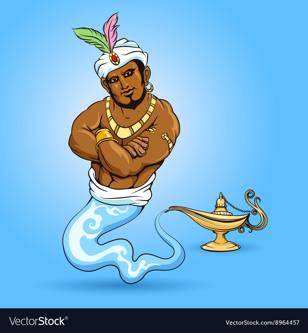 aladdin genie comes out of lamp