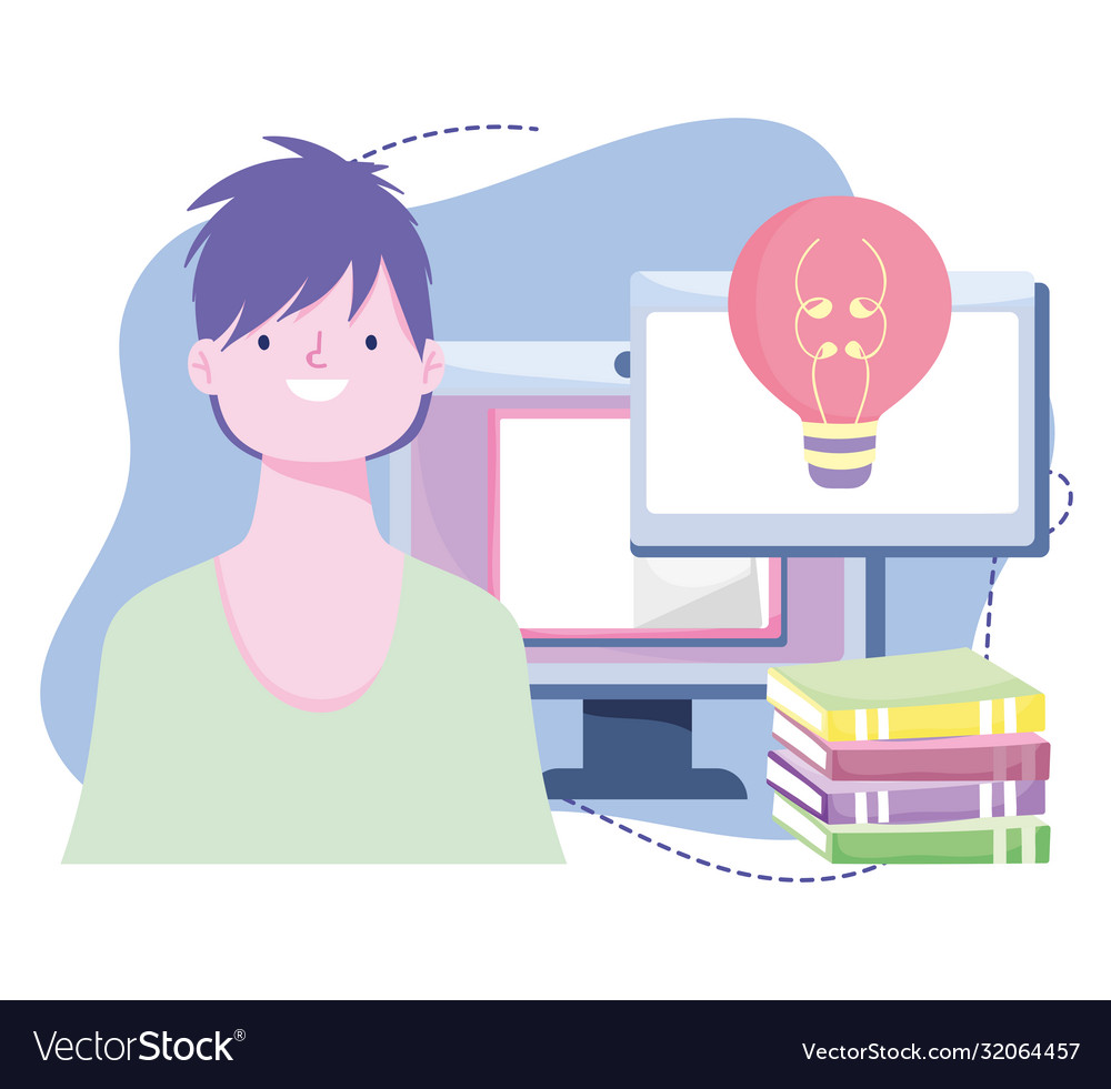 Online training student computer and books