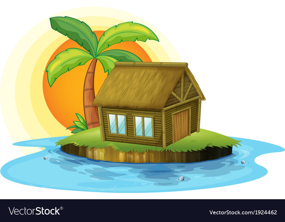 An island with a bamboo house Royalty Free Vector Image