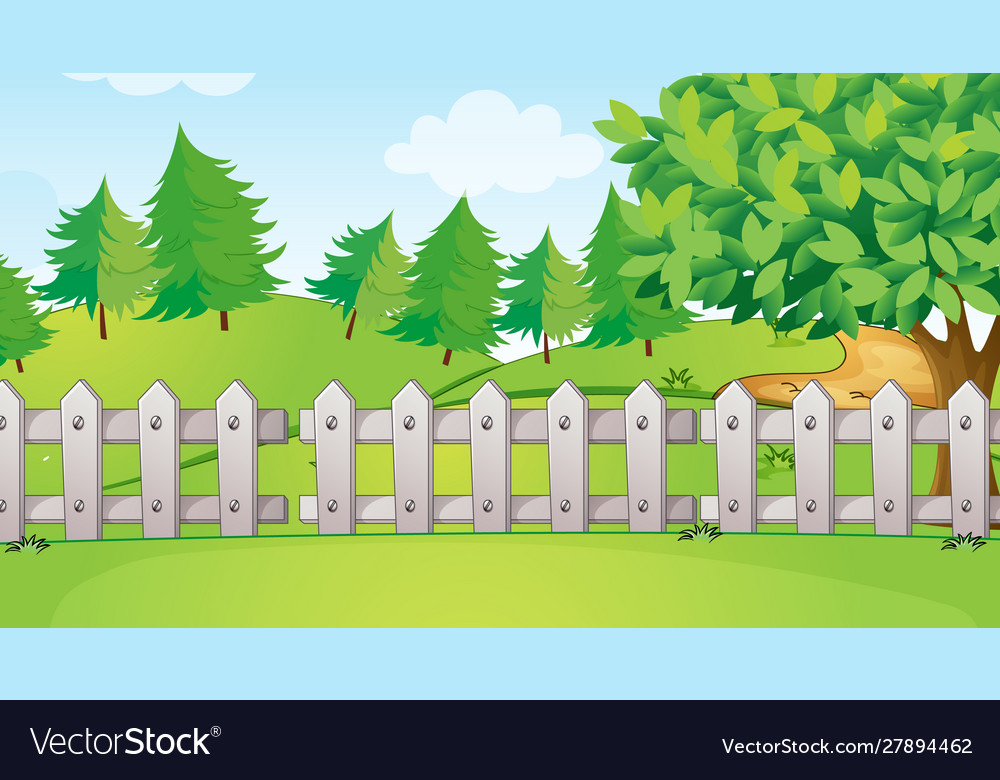 Background scene with white fences in park Vector Image