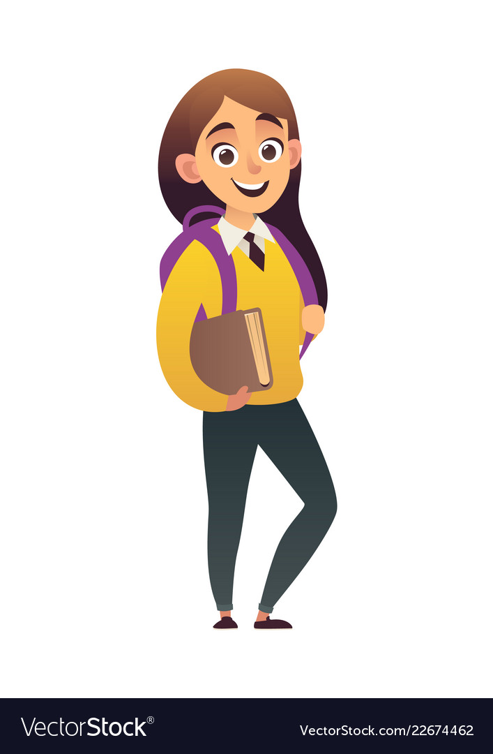 Character little beautiful schoolgirl with book Vector Image