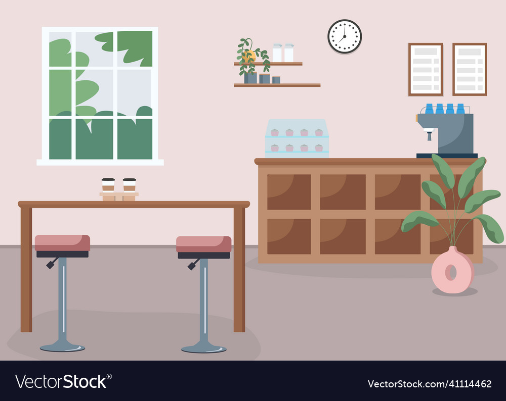 Coffee shop interior flat color