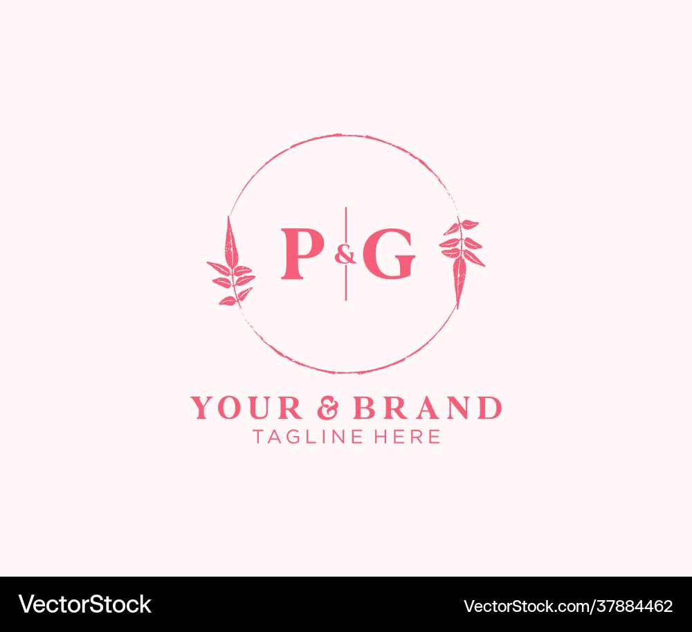 Initial pg letters floral frames botanical Vector Image