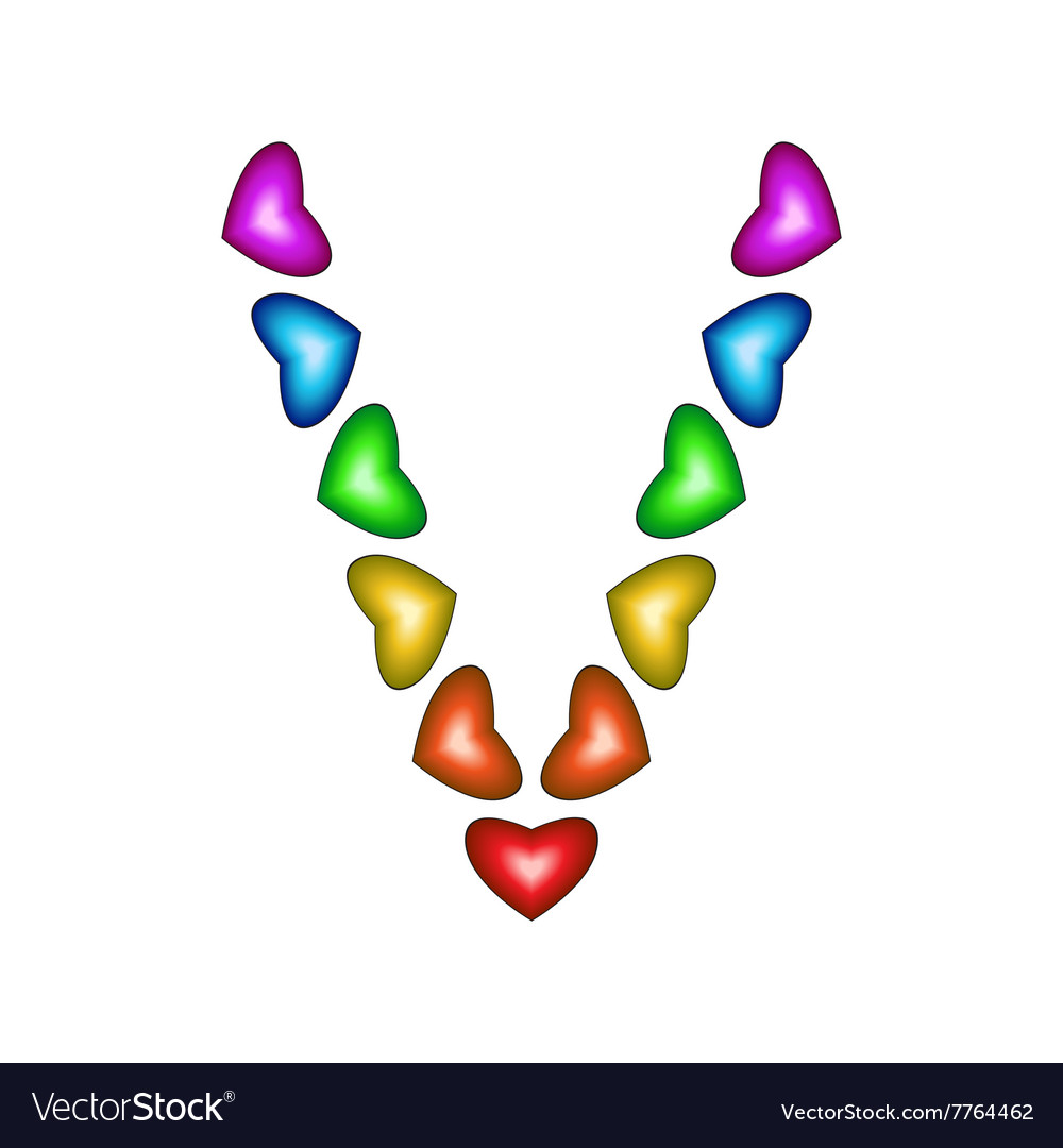 Letter v made of multicolored hearts