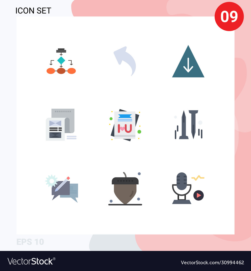 Mobile interface flat color set 9 pictograms