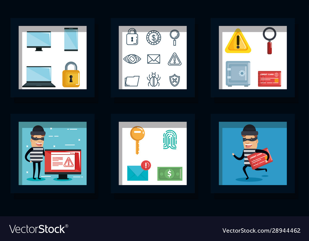 Security system frames set design vector image Security system frames set design