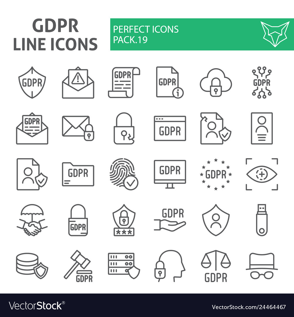 Gdpr line icon set general data protection