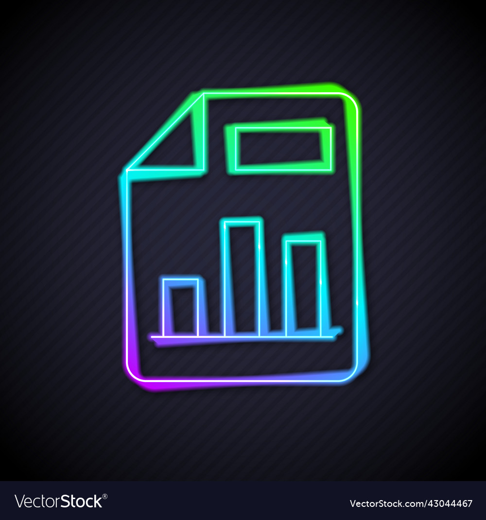 Glowing neon line document with graph chart icon vector image Glowing neon line document with graph chart icon