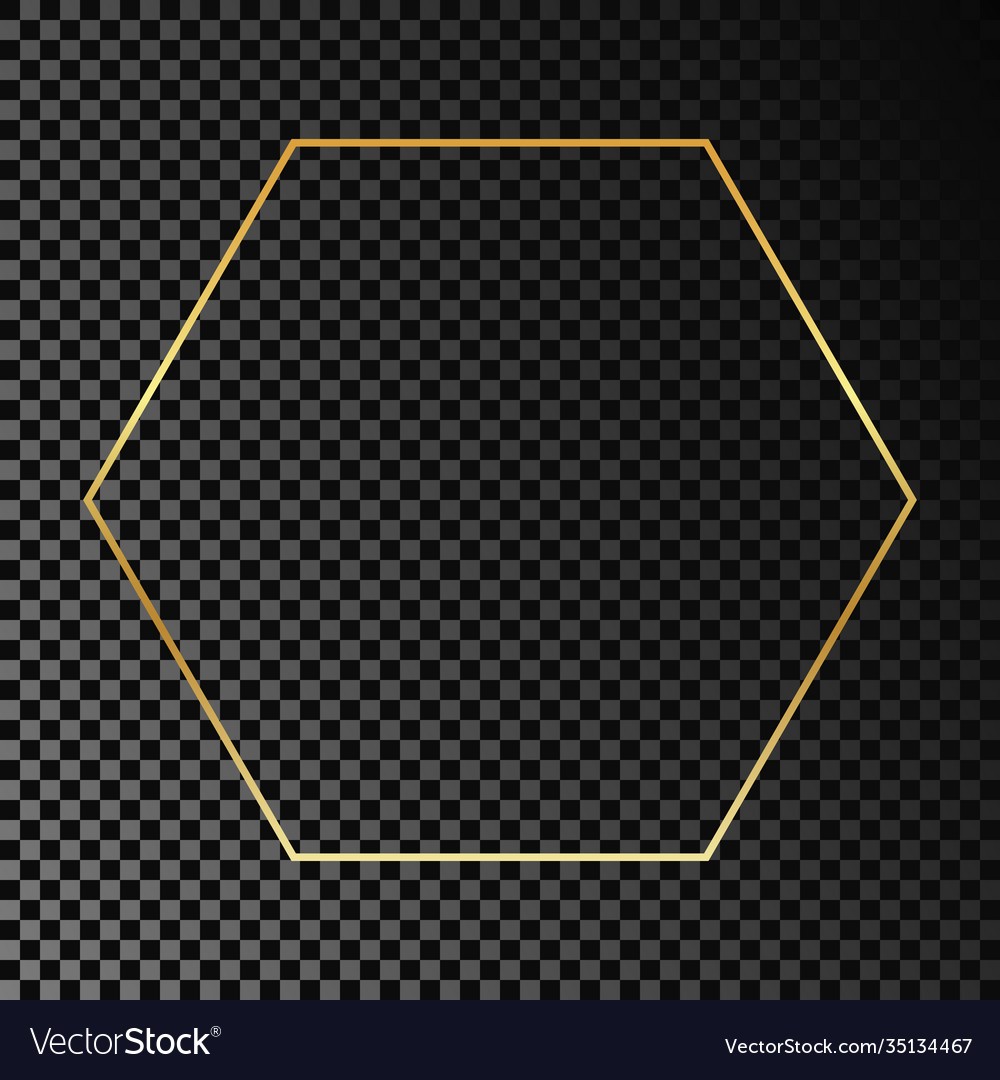 Gold glowing hexagon frame Royalty Free Vector Image
