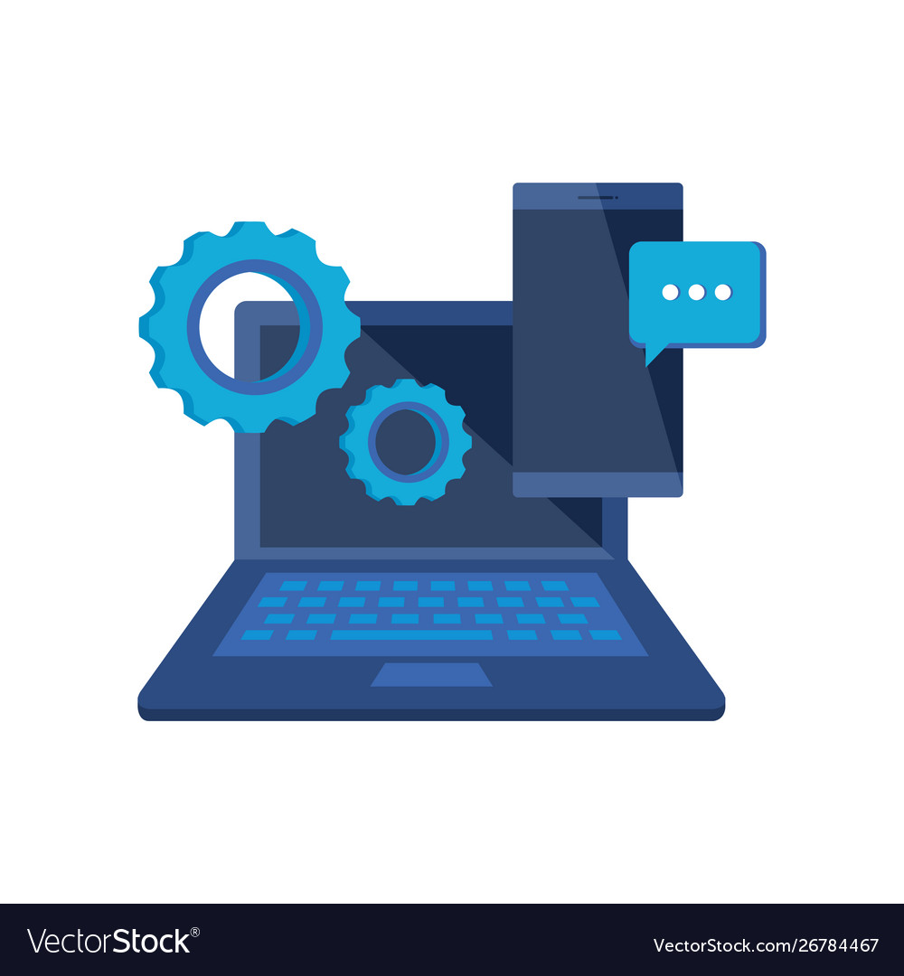 Laptop computer with gears settings Royalty Free Vector