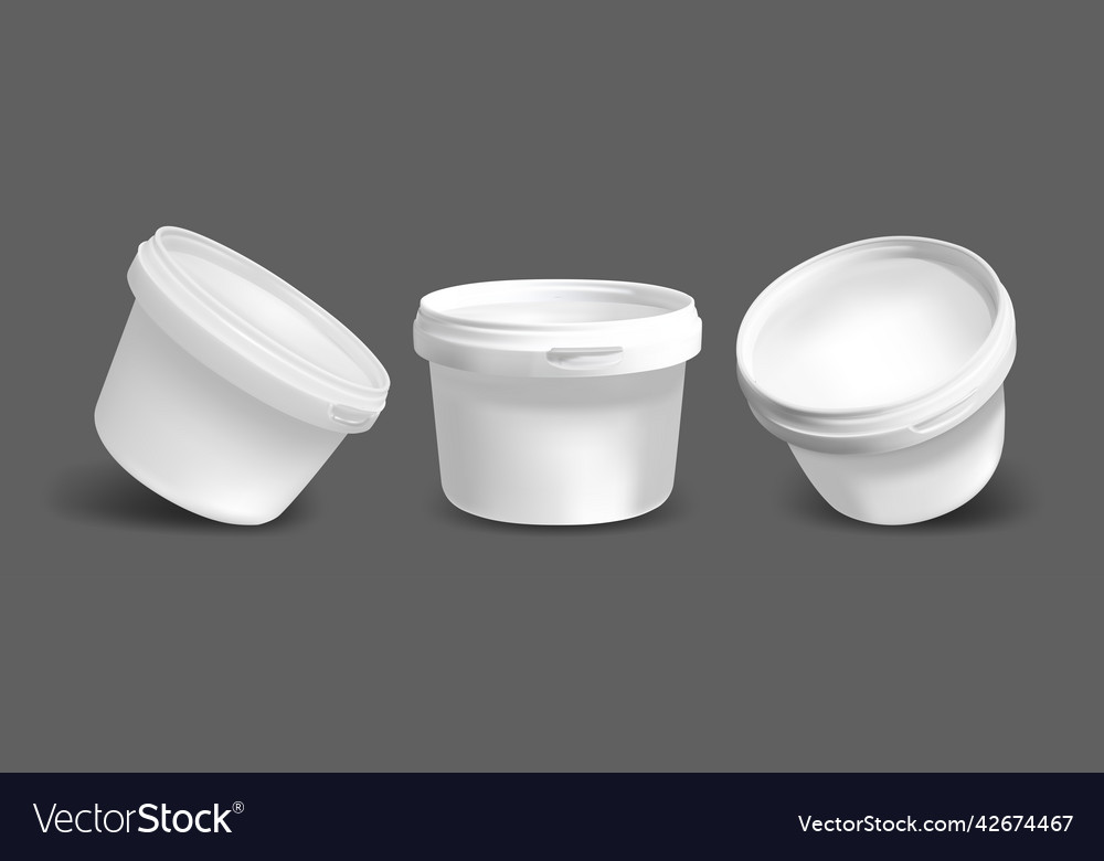 Realistic detailed 3d ice cream buckets set