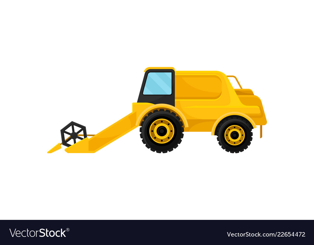 Bright yellow combine harvester farm equipment