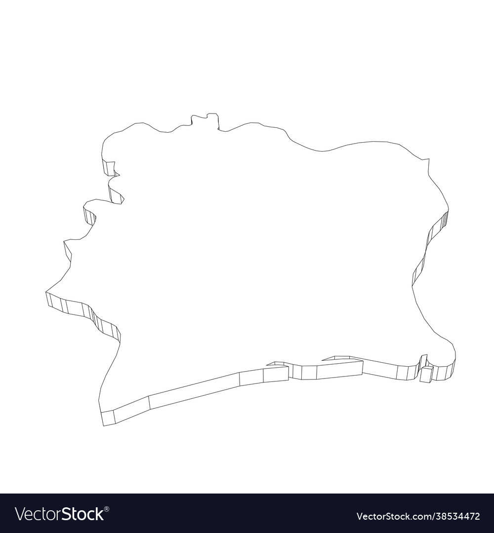 Cote d ivoire - 3d black thin outline silhouette