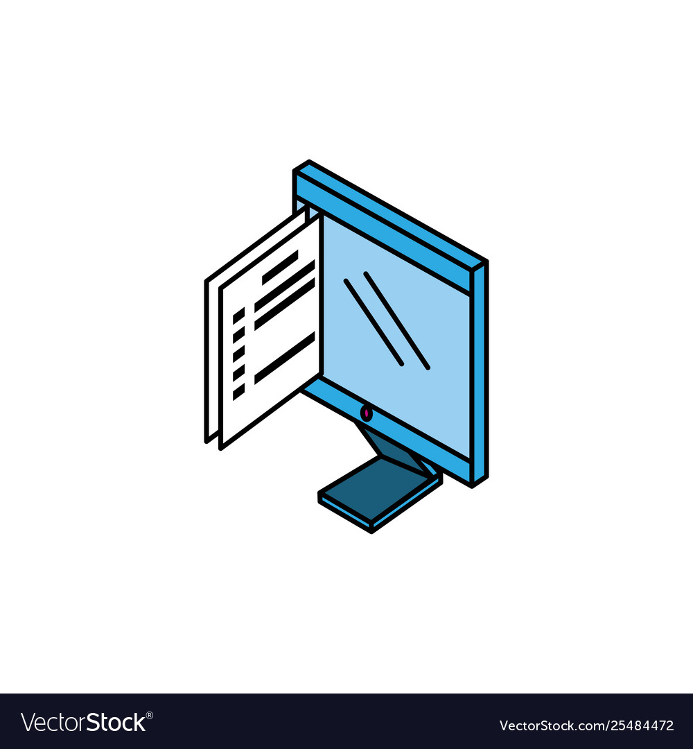 Desktop computer with documents paper