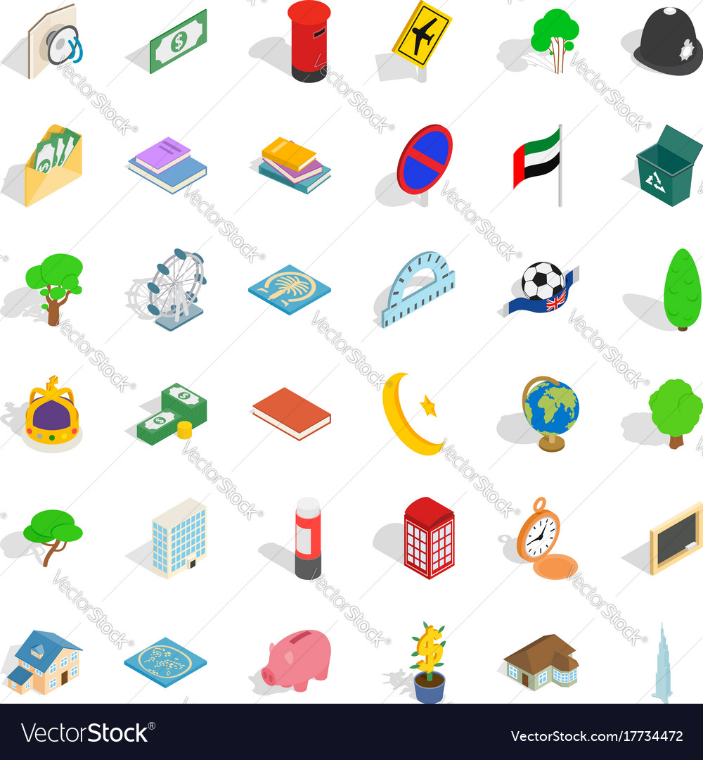 Emblem icons set isometric style Royalty Free Vector Image