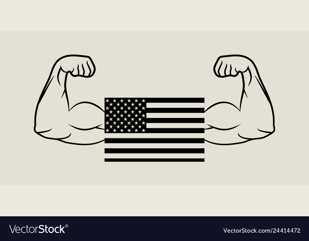 Flag american and hands biceps in flat design