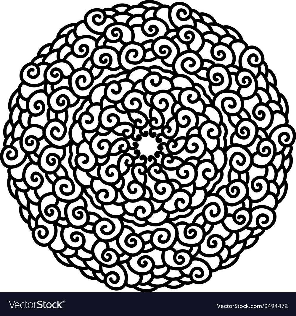 Hand drawn monochrome curl mandala isolated