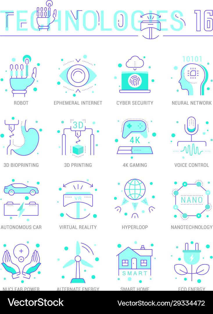 Set line flat icons future technologies Royalty Free Vector