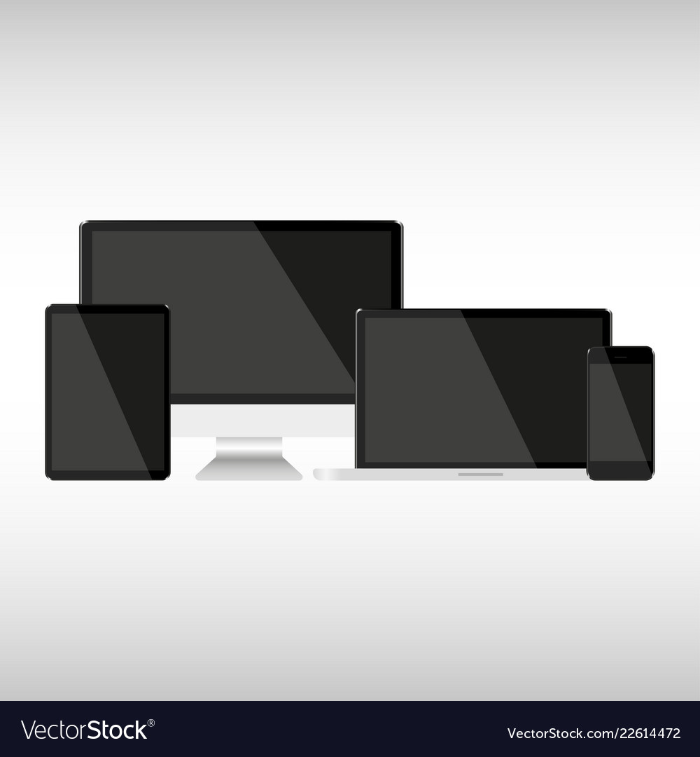 Set with dark screens computer notebook tablet vector image Set with dark screens computer notebook tablet