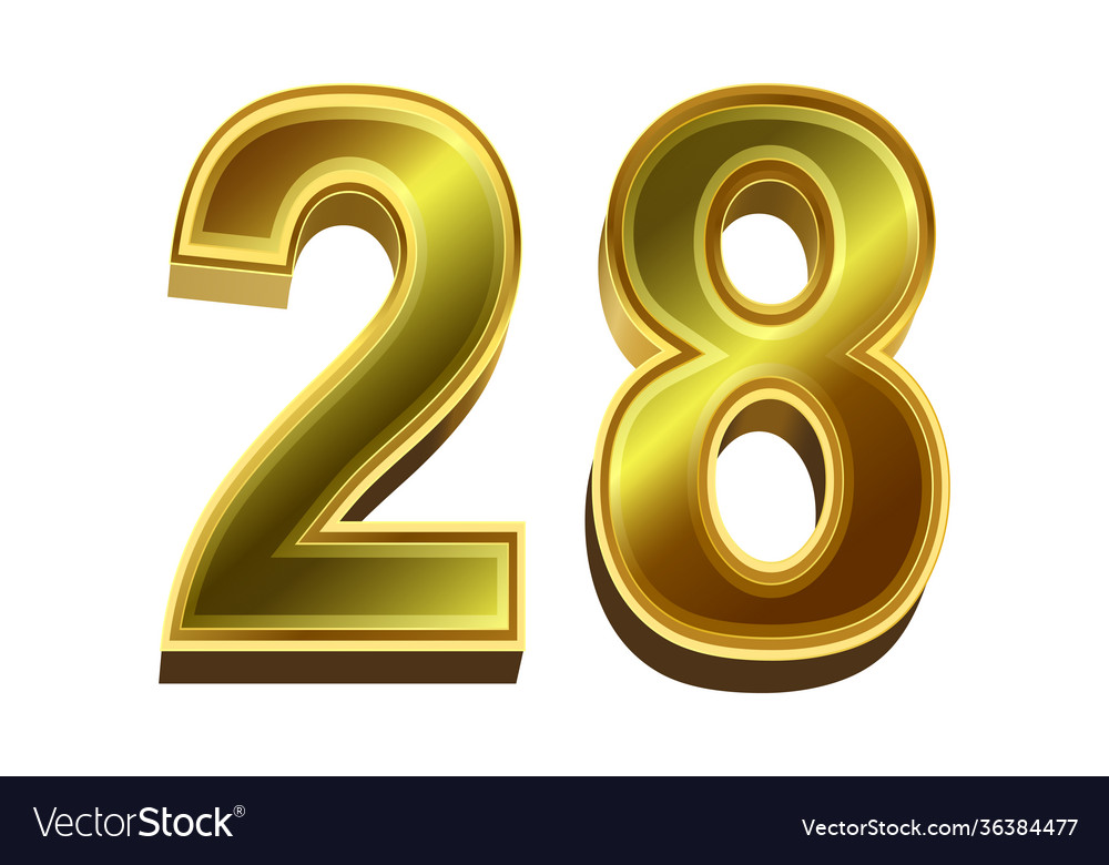 3d golden number 28 isolated on white background Vector Image