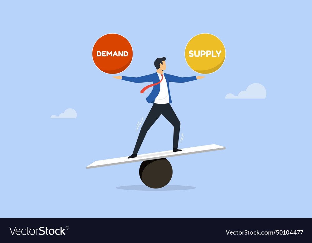 Businessman Balancing Between Supply And Demand Vector Image Businessman Balancing Between Supply And Demand Vector Image
