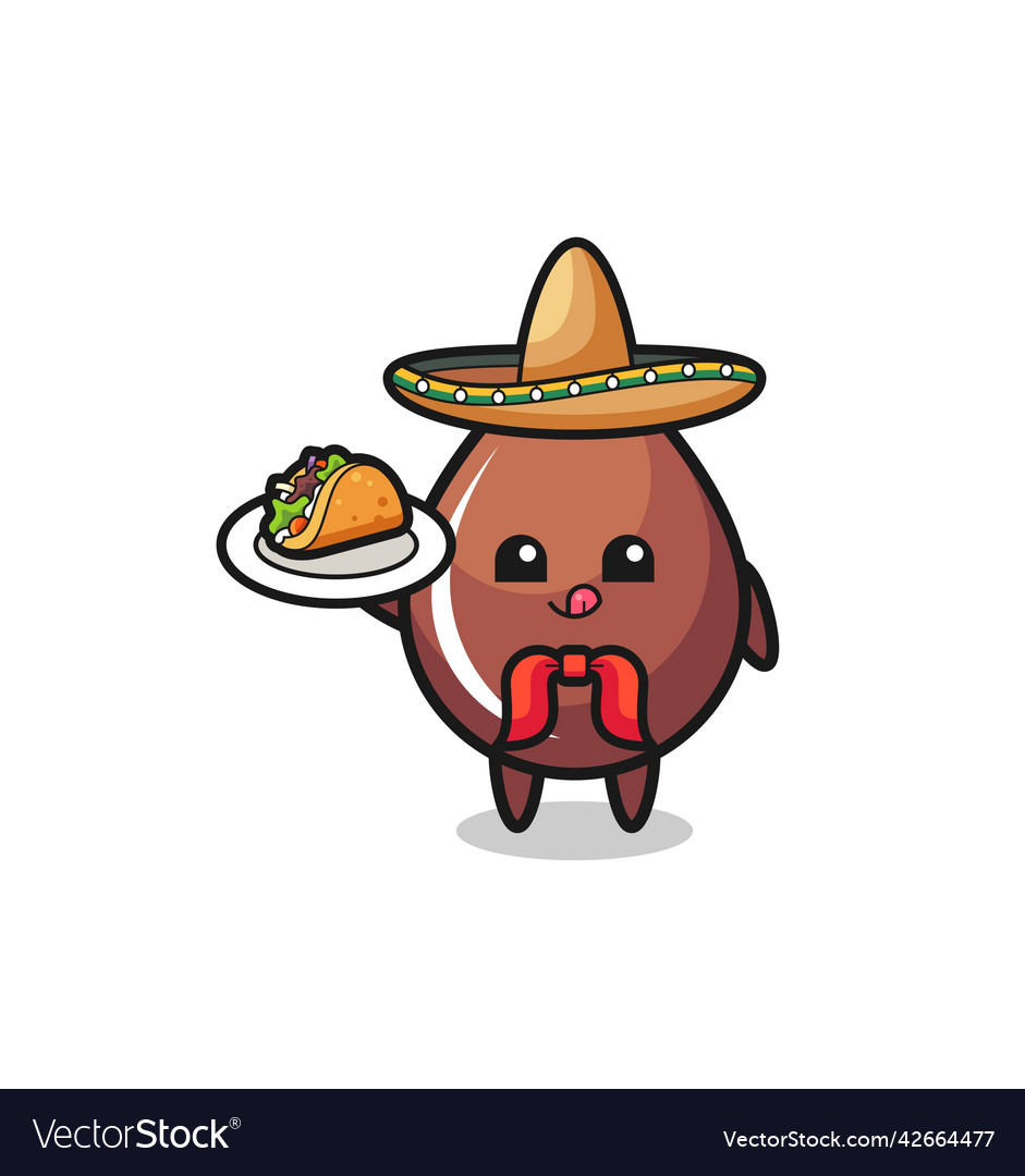 Chocolate drop mexican chef mascot holding a taco