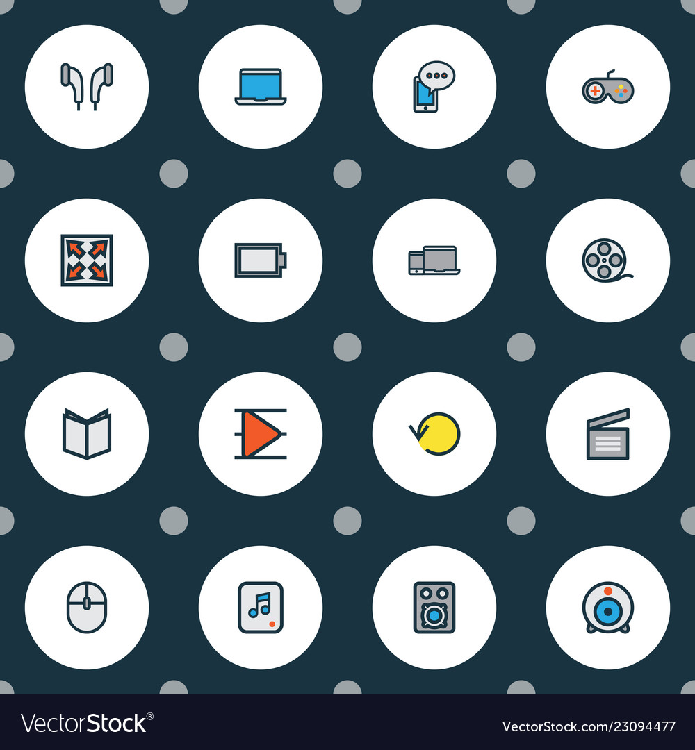 Media icons colored line set with computer mouse vector image Media icons colored line set with computer mouse