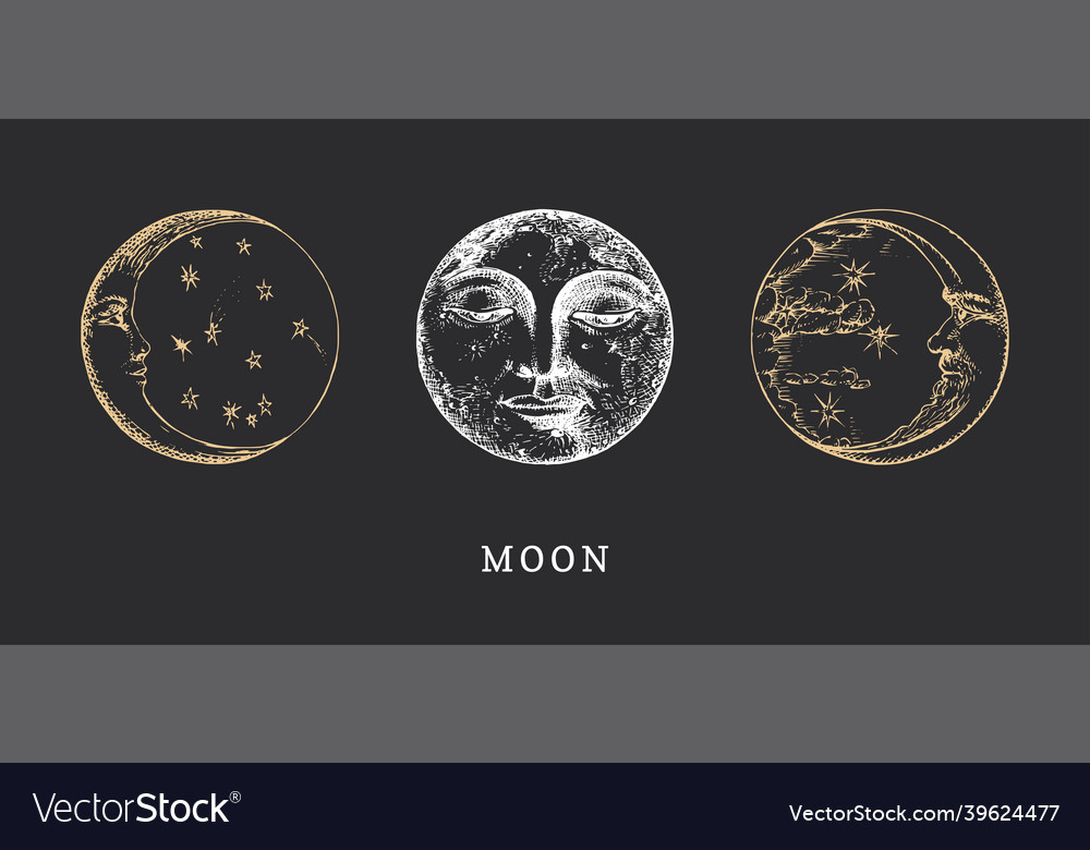 Moon crescents set drawn