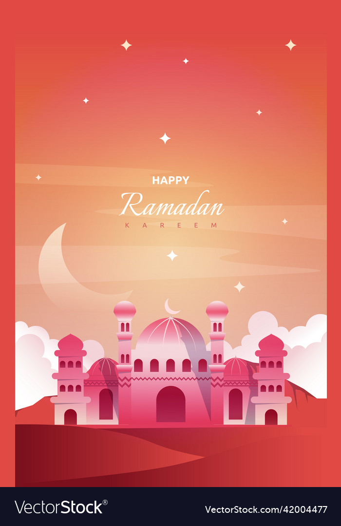 Ramadan kareem greeting card mosque night sky