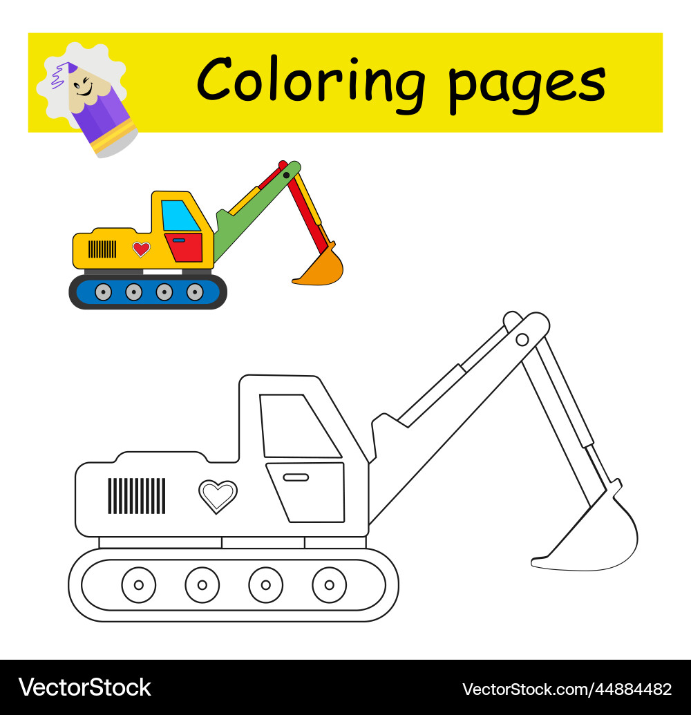 Coloring pages cartoon excavator Royalty Free Vector Image