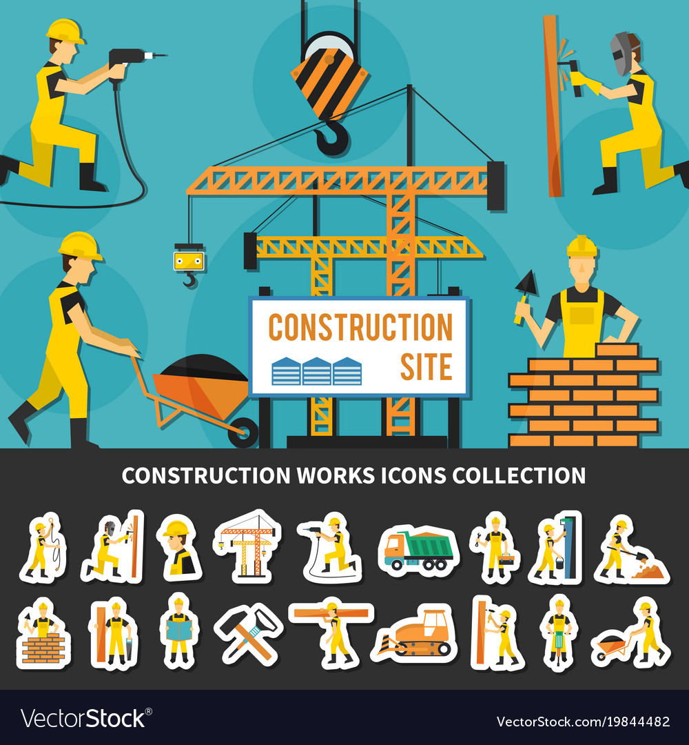 Construction worker flat composition Royalty Free Vector