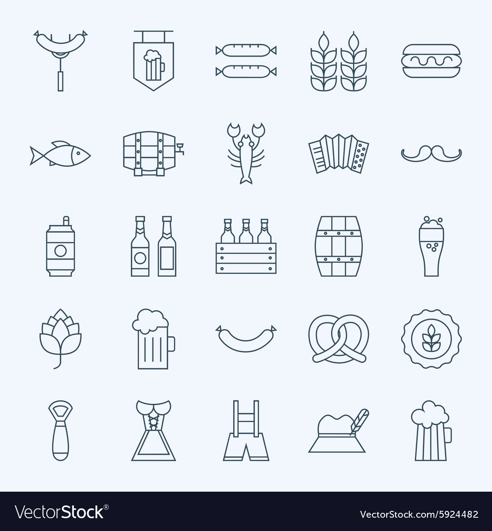 Line holiday oktoberfest and beer icons set