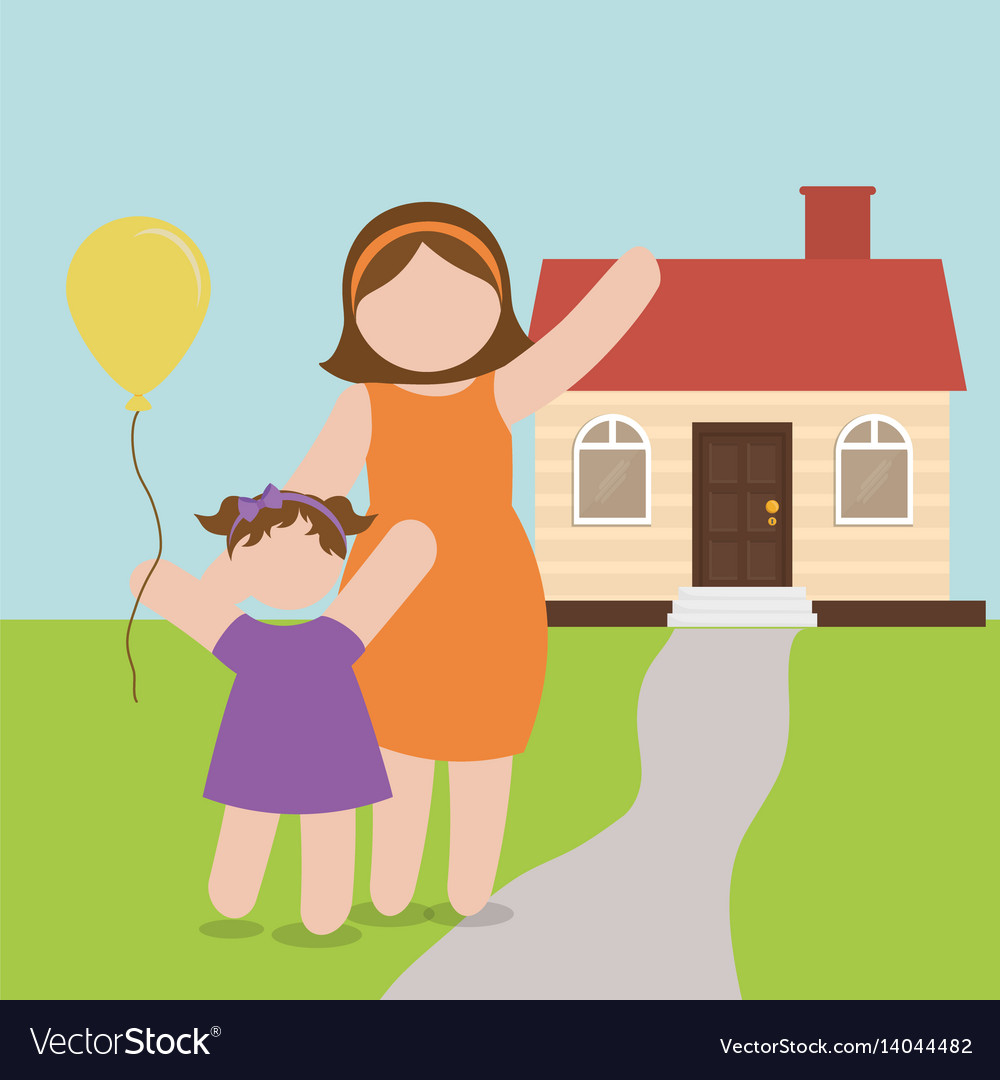 Mom and daughter celebration house Royalty Free Vector Image