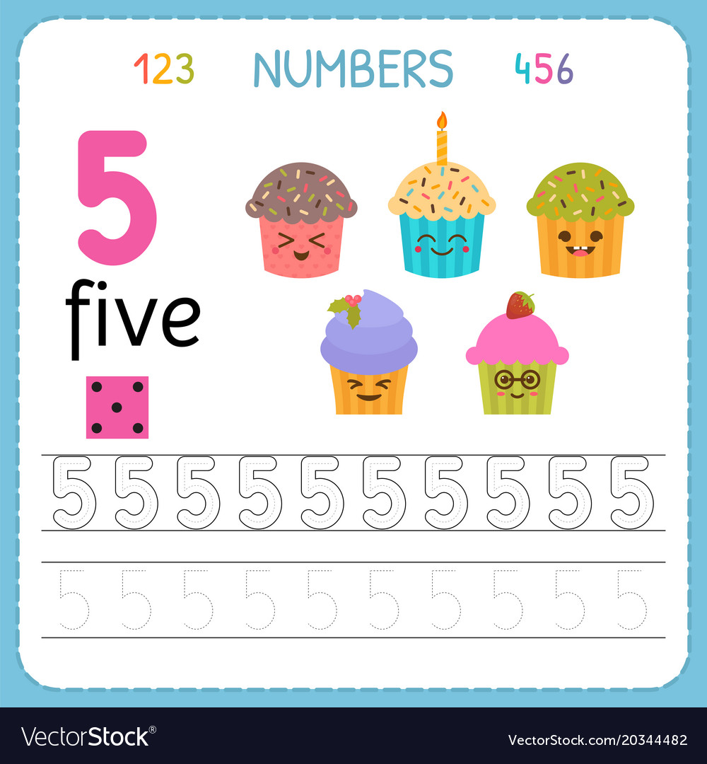 Numbers tracing worksheet for preschool and Vector Image