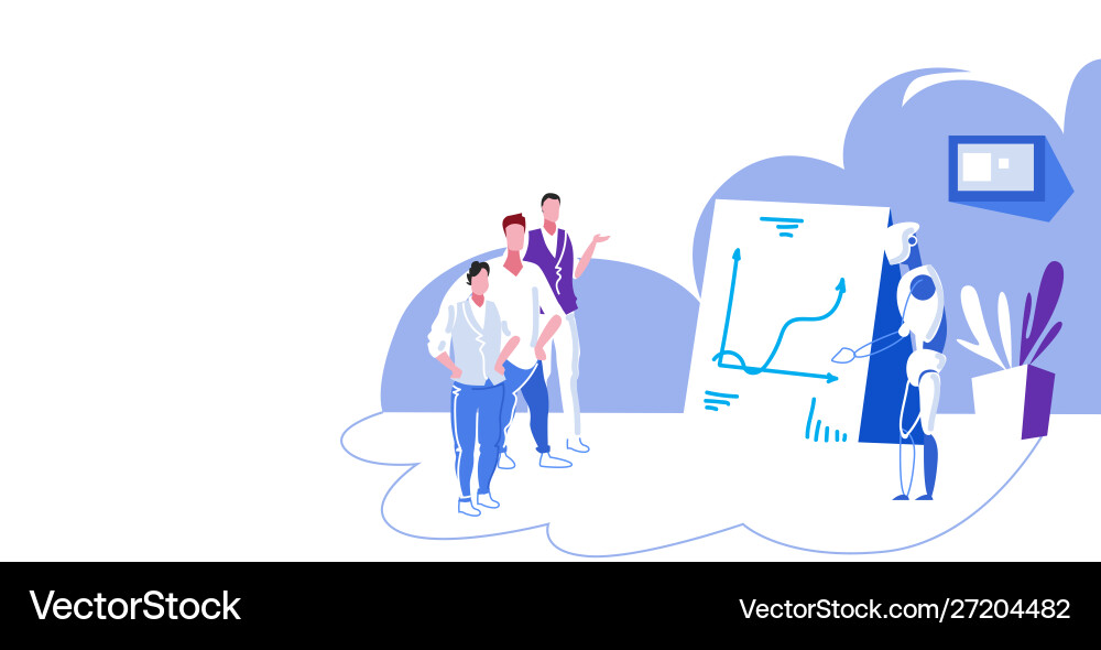Robot explaining financial presentation on flip Vector Image