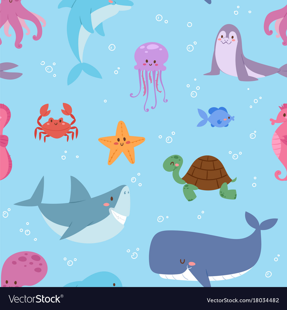 Sea animals tropical character Royalty Free Vector Image