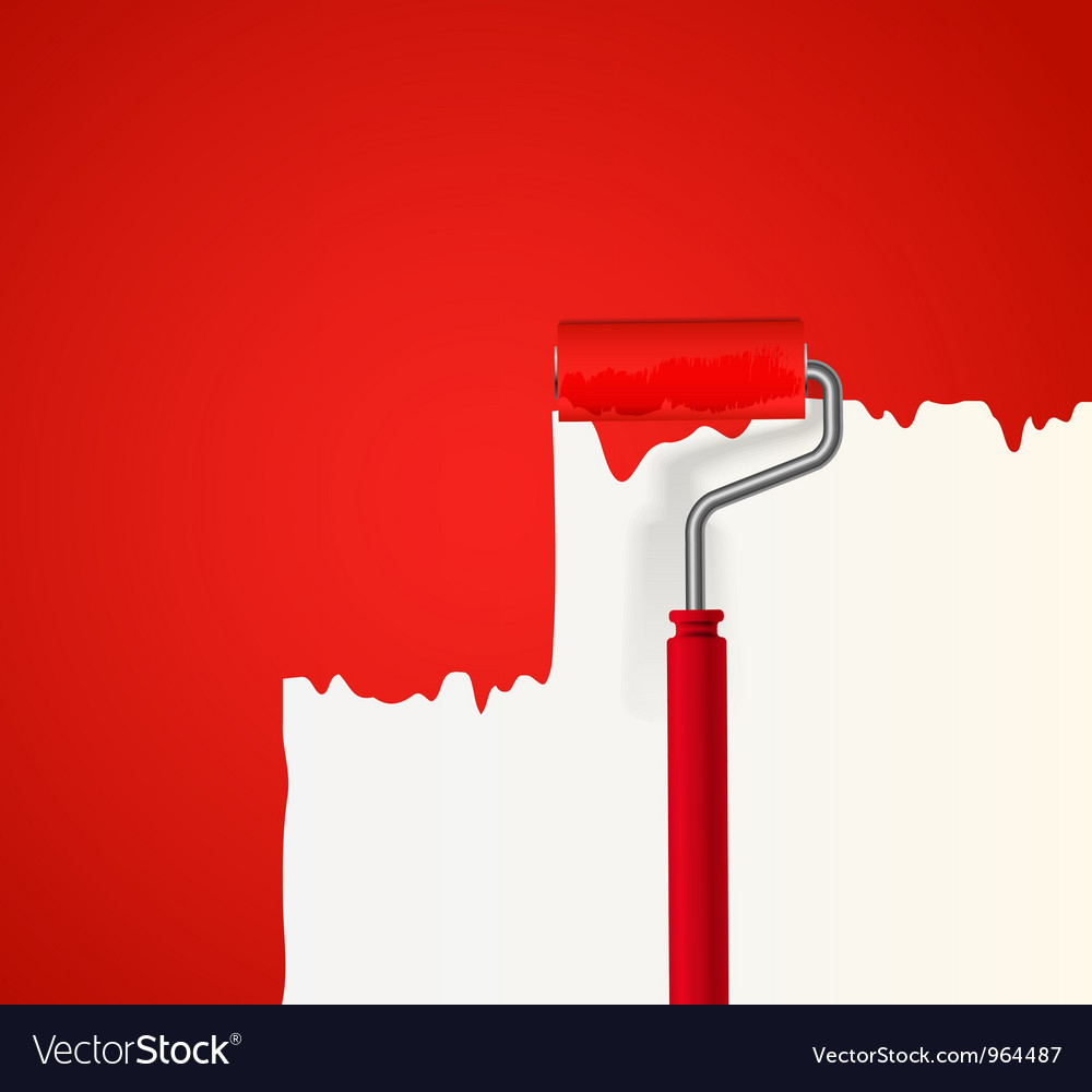 Background of red roller painting the wall Vector Image