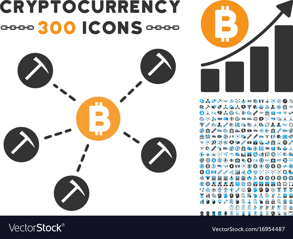 Bitcoin mining pool flat icon with set