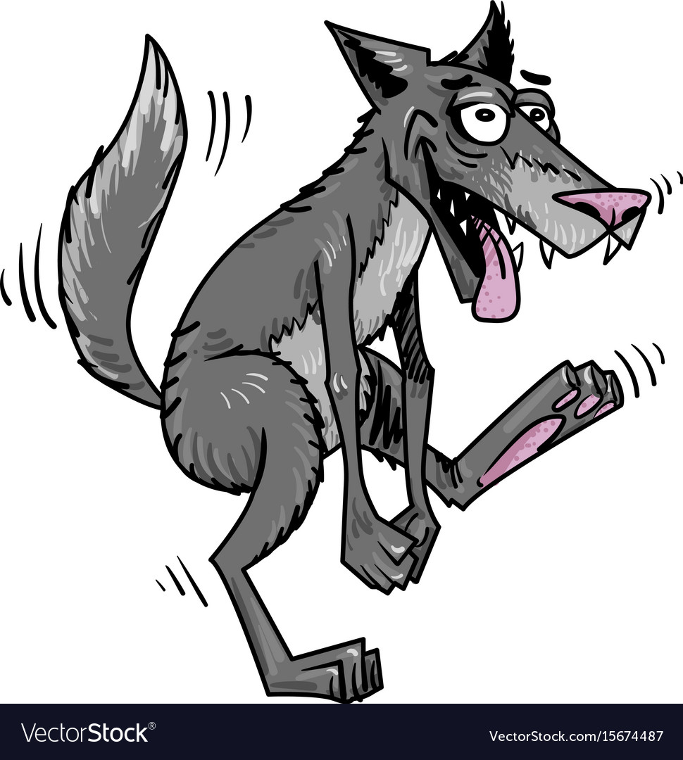 Cartoon image of happy wolf dancing