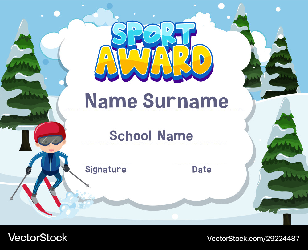 Certificate template for sport award with boy Vector Image