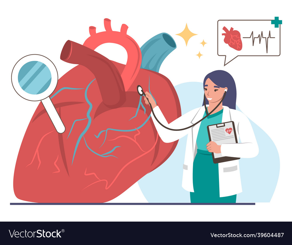 Doctor Cardiologist Examining Human Heart Vector Image