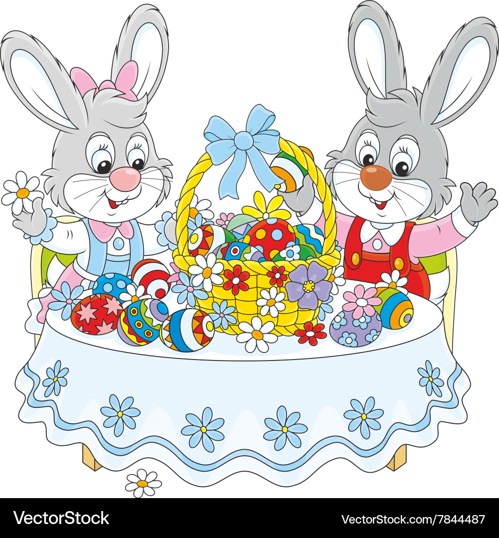 Rabbits with an Easter basket Royalty Free Vector Image