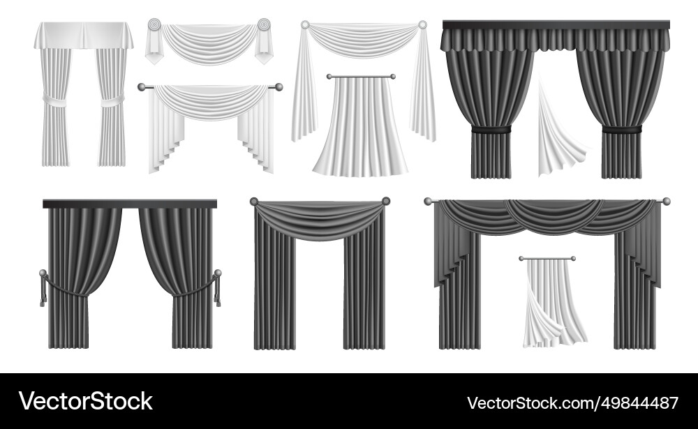 Realistic white curtains window decoration Vector Image
