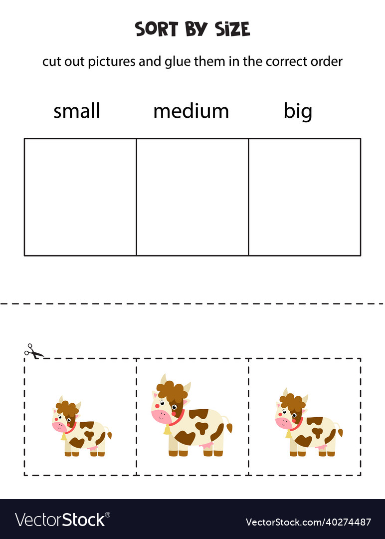 Sort pictures by size educational worksheet Vector Image