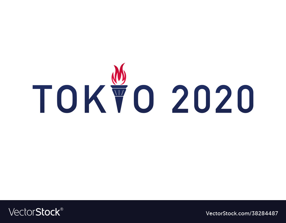 Text tokyo 2020 with olympic flame torch vector image Text tokyo 2020 with olympic flame torch