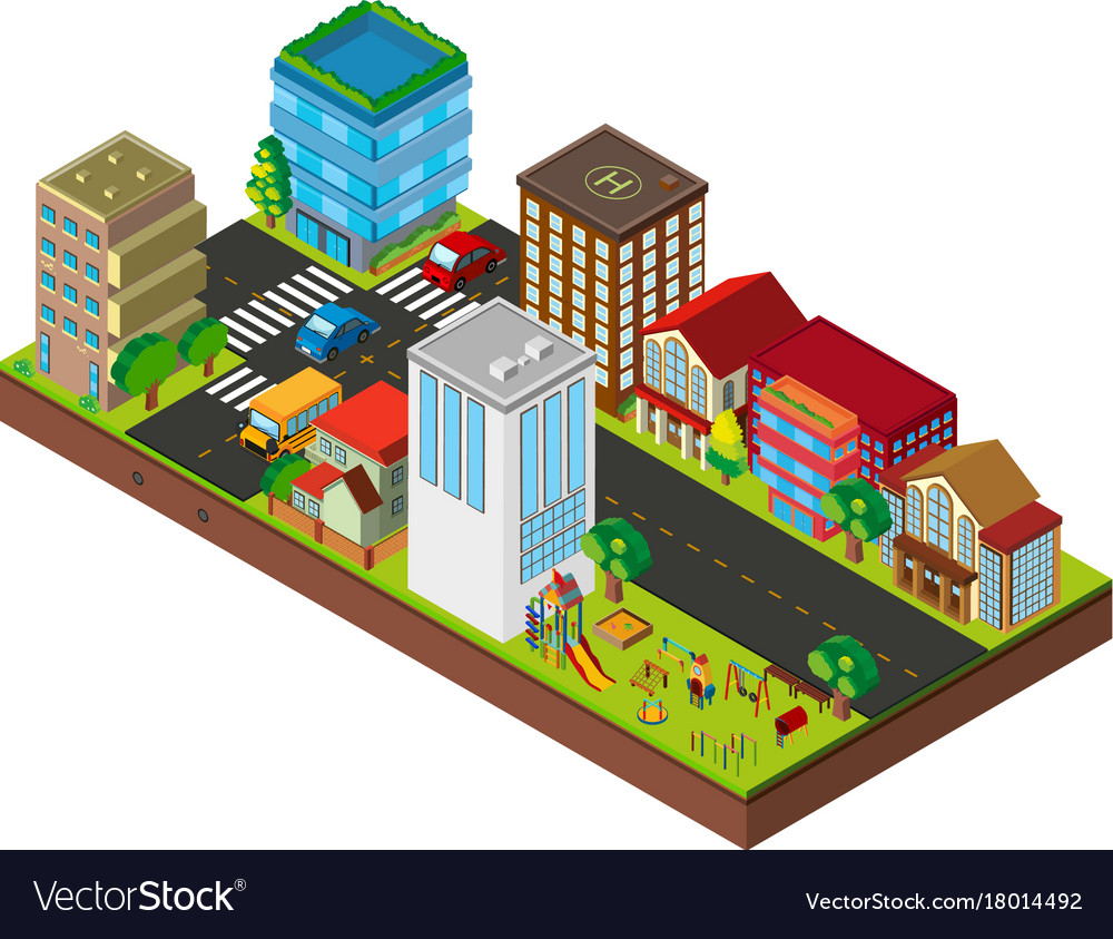 3d design for city street with buildings Vector Image