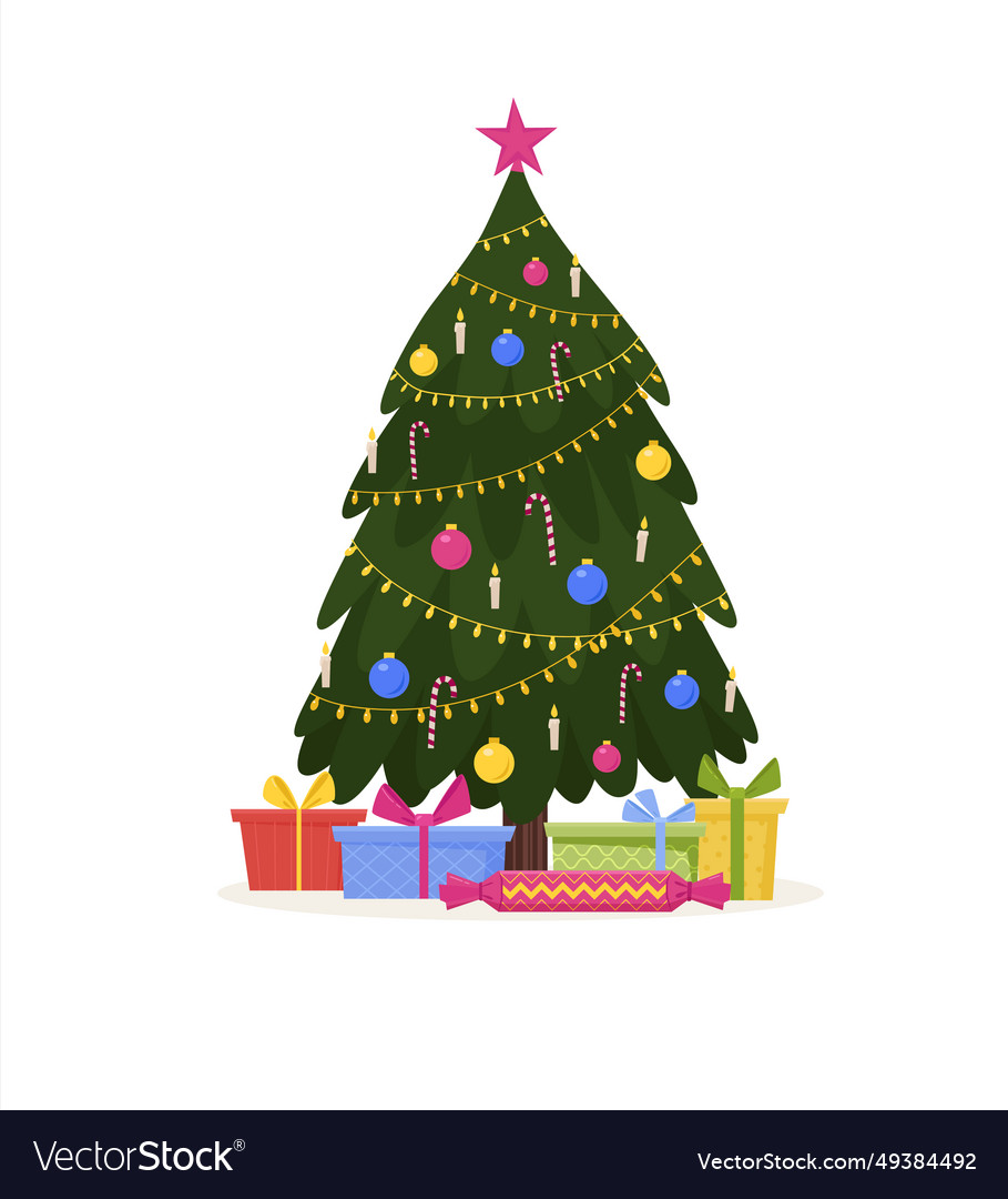 Christmas tree with decoration candles star Vector Image